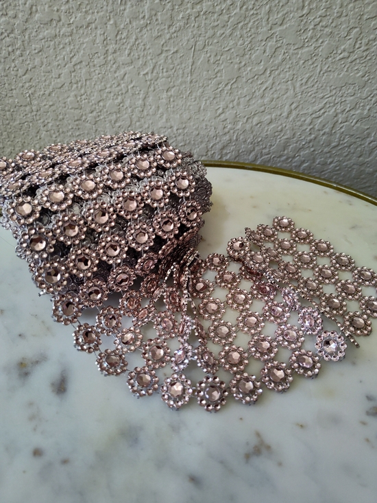 Source Unknown Other - Rose Gold Rhinestone Mesh Trim 4" Wide by 8 Yards Crystal Bridal Craft Decor